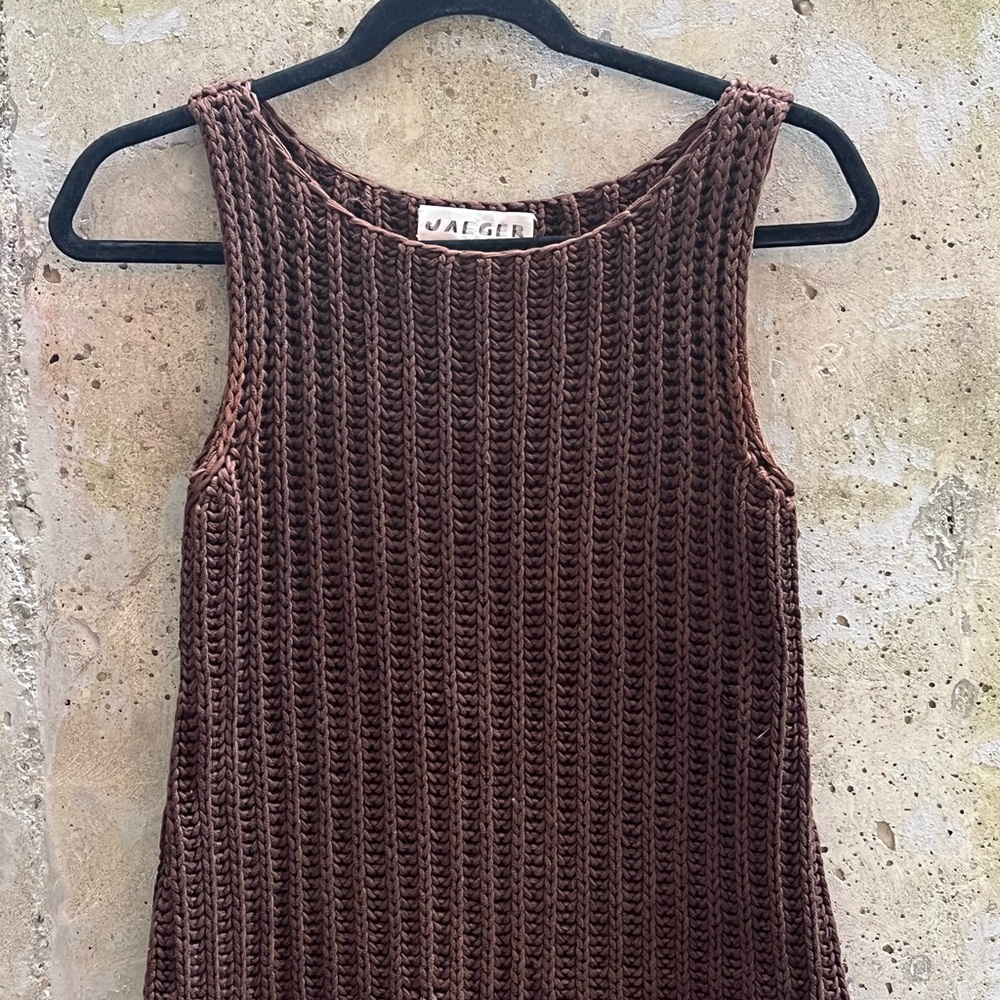 Vintage Jaeger Women's Brown Knit Tank Top, Small